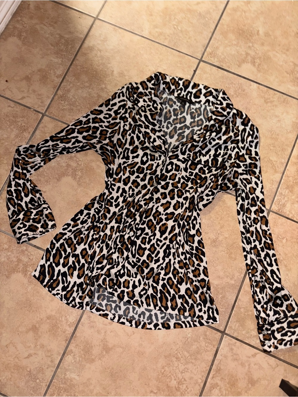 Banana Republic Leopard Print Long-Sleeve Blouse - Brown/Black/White